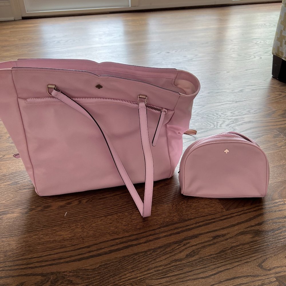 KATE SPADE pink tote and matching makeup case